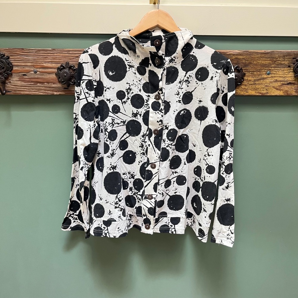 Cupcake International Art To Wear Black White Polka Dot Cotton Button Up Shirt